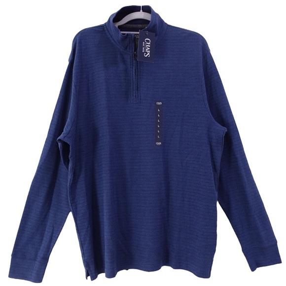 NWT Chaps Long Sleeve Quarter Zip Rice Knit Jacket Sweater Sz Large Newport Navy - Picture 2 of 16